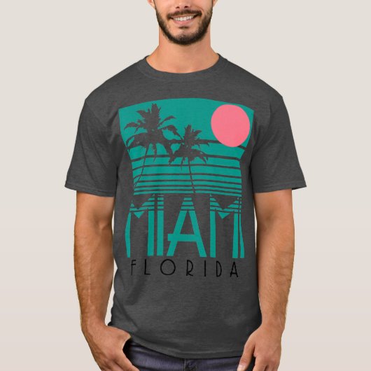 Miami Florida  Retro Palm Trees Beach T-shirt (Voorkant)