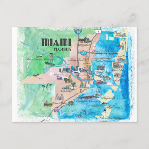 Miami Florida Retro Travel Map Briefkaart