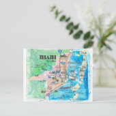 Miami Florida Retro Travel Map Briefkaart (Staand voorkant)