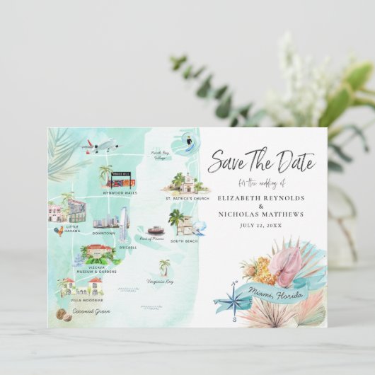 Miami Florida | Routekaart bestemming bruiloft (Staand voorkant)