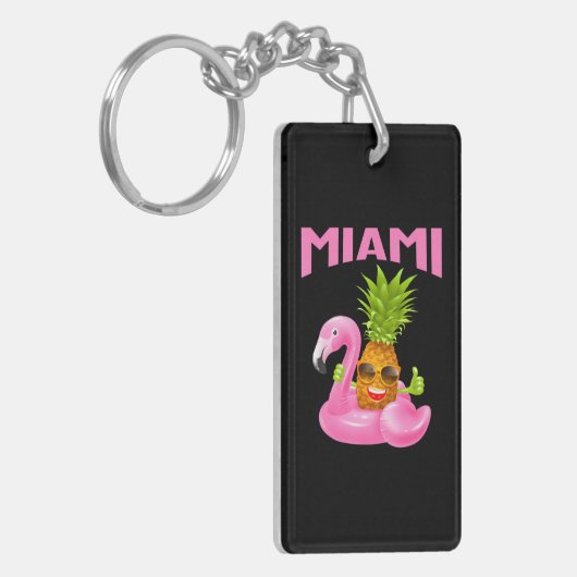 Miami Florida Roze Flamingo ananas Vakantie Sleutelhanger (Voorkant Links)