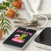 Miami Florida Roze Flamingo ananas Vakantie Sleutelhanger (Voorkant Rechts)