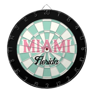 MIAMI Florida Roze tekst Licht Teal Wit Zwart Dartbord