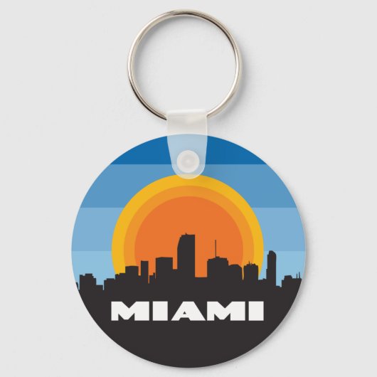 Miami Florida Silhouet Retro Stijl Sleutelhanger (Voorkant)
