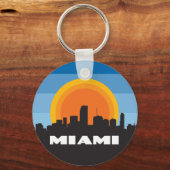 Miami Florida Silhouet Retro Stijl Sleutelhanger (Voorkant)
