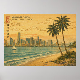 Miami Florida Silhouette in Japanse Ukiyo-e Poster