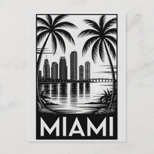 Miami Florida Silhouette Zwart Wit Houtsnede Briefkaart