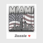 Miami Florida Skyline  Amerikaanse vlag Sticker (Vel)