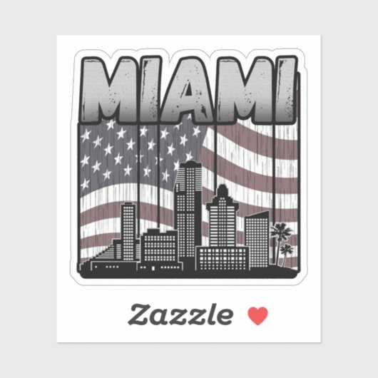 Miami Florida Skyline  Amerikaanse vlag Sticker (Vel)