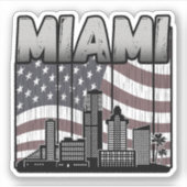 Miami Florida Skyline  Amerikaanse vlag Sticker (Voorkant)