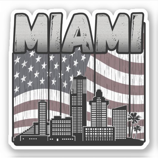 Miami Florida Skyline Amerikaanse vlag Sticker (Voorkant)