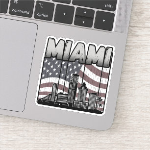Miami Florida Skyline  Amerikaanse vlag Sticker