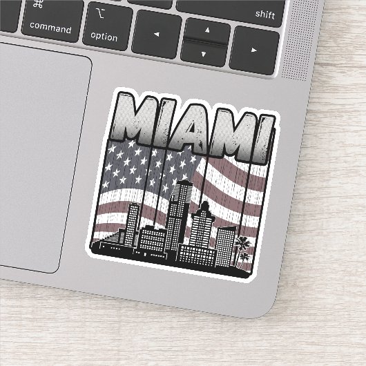 Miami Florida Skyline  Amerikaanse vlag Sticker (Detail)