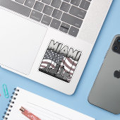 Miami Florida Skyline  Amerikaanse vlag Sticker (Laptop met iPhone)