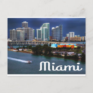 Miami Florida Skyline en Harbour bij Night - USA Briefkaart
