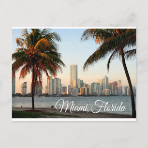 Miami Florida Skyline en Harbour bij Night - USA Briefkaart