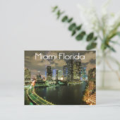 Miami Florida Skyline en Harbour bij Night - USA Briefkaart (Staand voorkant)