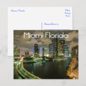 Miami Florida Skyline en Harbour bij Night - USA Briefkaart (Voorkant / Achterkant)