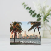 Miami Florida Skyline en Harbour bij Night - USA Briefkaart (Staand voorkant)