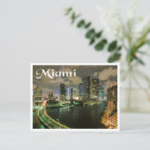Miami Florida Skyline en Harbour bij Night - USA Briefkaart (Staand voorkant)