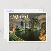 Miami Florida Skyline en Harbour bij Night - USA Briefkaart (Voorkant / Achterkant)