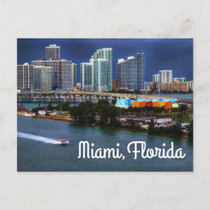 Miami Florida Skyline en Harbour bij Night - USA Briefkaart