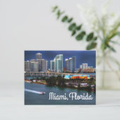 Miami Florida Skyline en Harbour bij Night - USA Briefkaart (Staand voorkant)