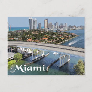 Miami Florida Skyline en Harbour in Night- USA Briefkaart