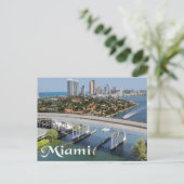 Miami Florida Skyline en Harbour in Night- USA Briefkaart (Staand voorkant)