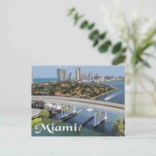 Miami Florida Skyline en Harbour in Night- USA Briefkaart (Staand voorkant)