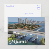 Miami Florida Skyline en Harbour in Night- USA Briefkaart (Voorkant / Achterkant)