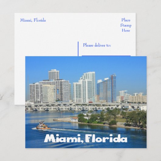 Miami Florida Skyline en Harbour - VS Briefkaart (Voorkant / Achterkant)