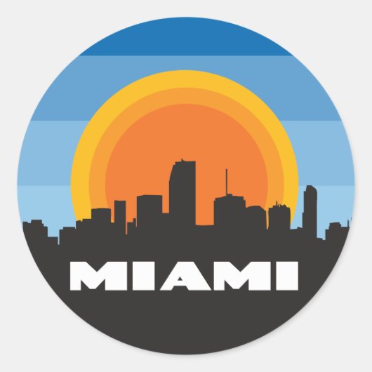 Miami Florida Skyline Retro Style Sleutelhanger Ronde Sticker (Voorkant)