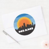 Miami Florida Skyline Retro Style Sleutelhanger Ronde Sticker (Envelop)