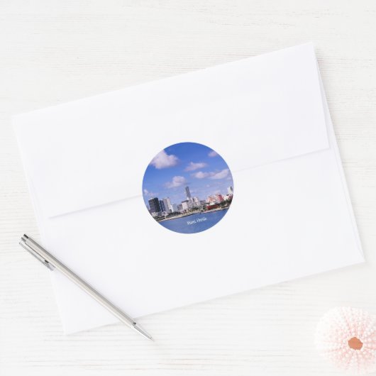 Miami, Florida Skyline Ronde Sticker (Envelop)
