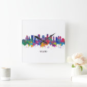 Miami Florida Skyline Vierkante Klok (Huis)