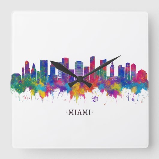 Miami Florida Skyline Vierkante Klok (Voorkant)