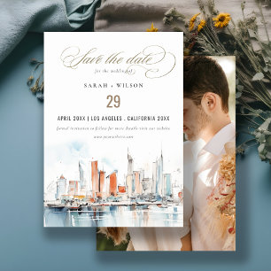 Miami Florida Skyline Waterverf Fotobruiloft Save The Date