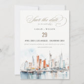 Miami Florida Skyline Waterverf Fotobruiloft Save The Date (Voorkant)