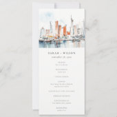 Miami Florida Skyline Waterverf huwelijksprogramma Kaart (Voorkant)