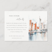 Miami Florida Skyline Waterverf Wedding Details Informatiekaartje (Voorkant)