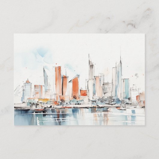 Miami Florida Skyline Waterverf Wedding Details Informatiekaartje (Achterkant)