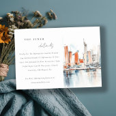 Miami Florida Skyline Waterverf Wedding Details Informatiekaartje