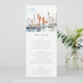 Miami Florida Skyline Waterverf Wedding Menu Kaart (Staand voorkant)