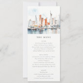 Miami Florida Skyline Waterverf Wedding Menu Kaart (Voorkant)