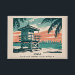 Miami Florida Travel South Beach Minimalist Retro Button<br><div class="desc">Celebrate the vibrant character of Miami with this vintage South Beach skyline artwork. A colorful lifeguard tower rises above golden sands and turquoise waves, framed by lush tropical palms and glowing sunset skies. Inspired by retro travel posters, this pastel-toned illustration captures the laid-back atmosphere and timeless charm of Florida’s most...</div>