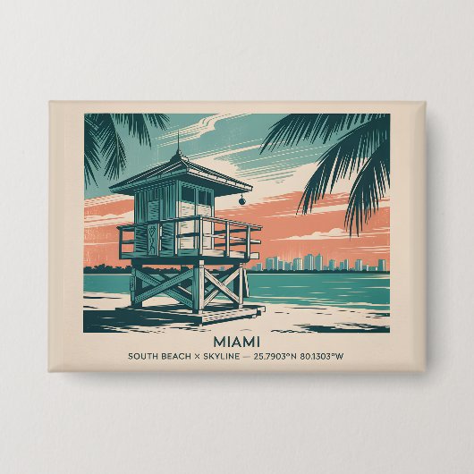 Miami Florida Travel South Beach Minimalist Retro Button (Voorkant)