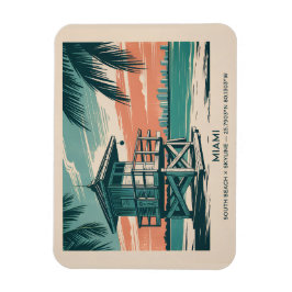 Miami Florida Travel South Beach Minimalist Retro Magneet
