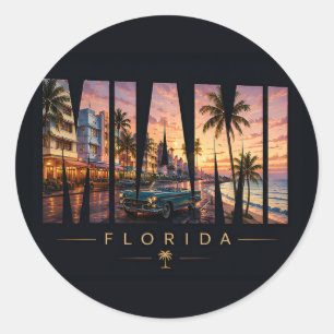 Miami Florida Tropische Waterfront Skyline Ronde Sticker