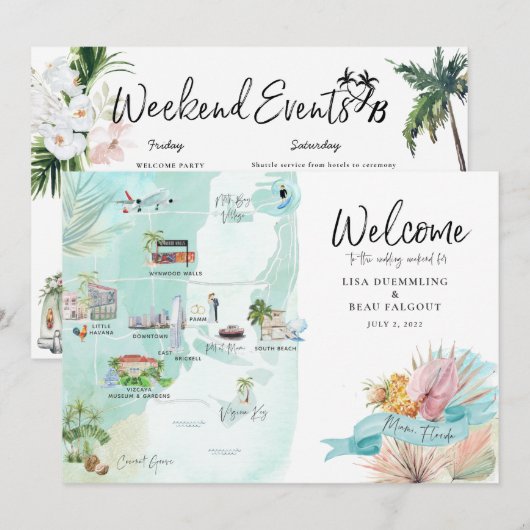 Miami Florida | Trouwweekend Itinerary Kaart (Voorkant / Achterkant)